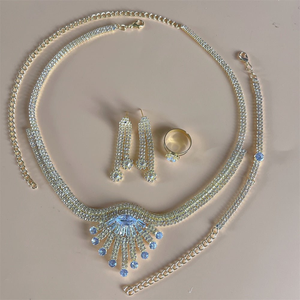 Silver Color Rhinestone Crystal Bridal Jewelry Set Earrings Necklace Wedding Geometric Elegant Romantic Bridesmaid Jewelry Sets - Weibrexx